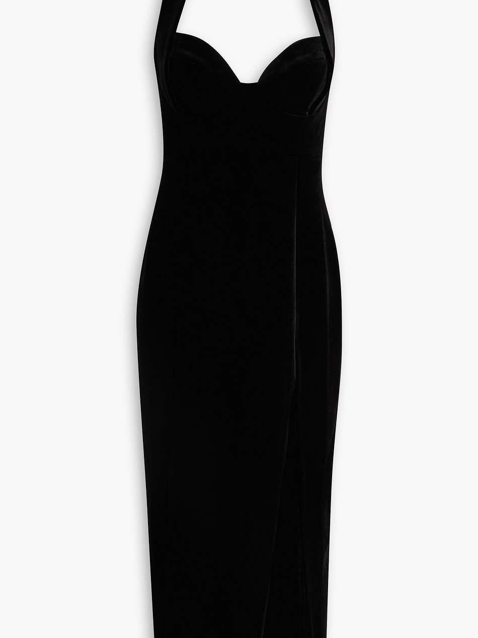 nabine velvet halterneck midi dress