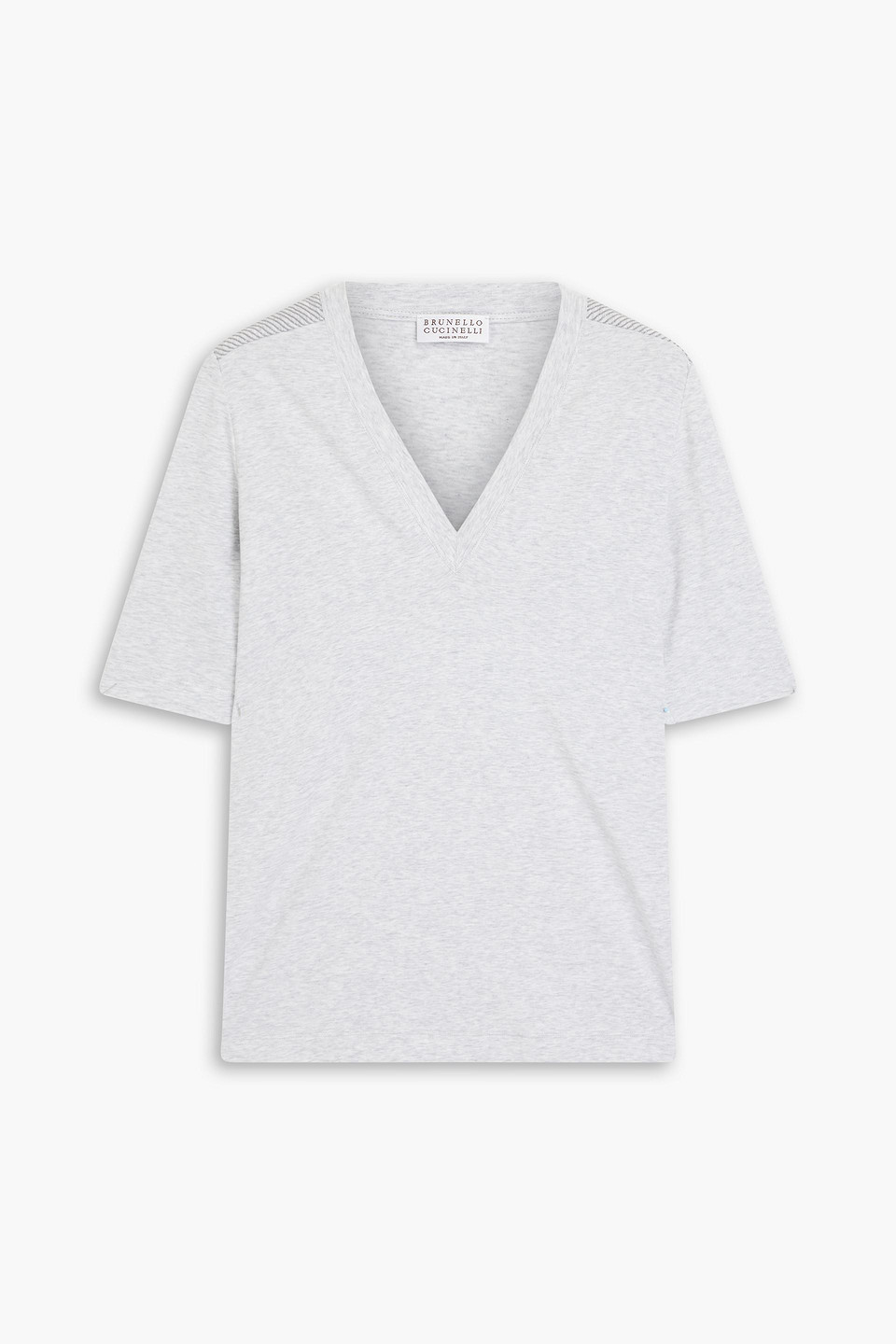 Brunello Cucinelli Bead-embellished Cotton-jersey T-shirt In Grey