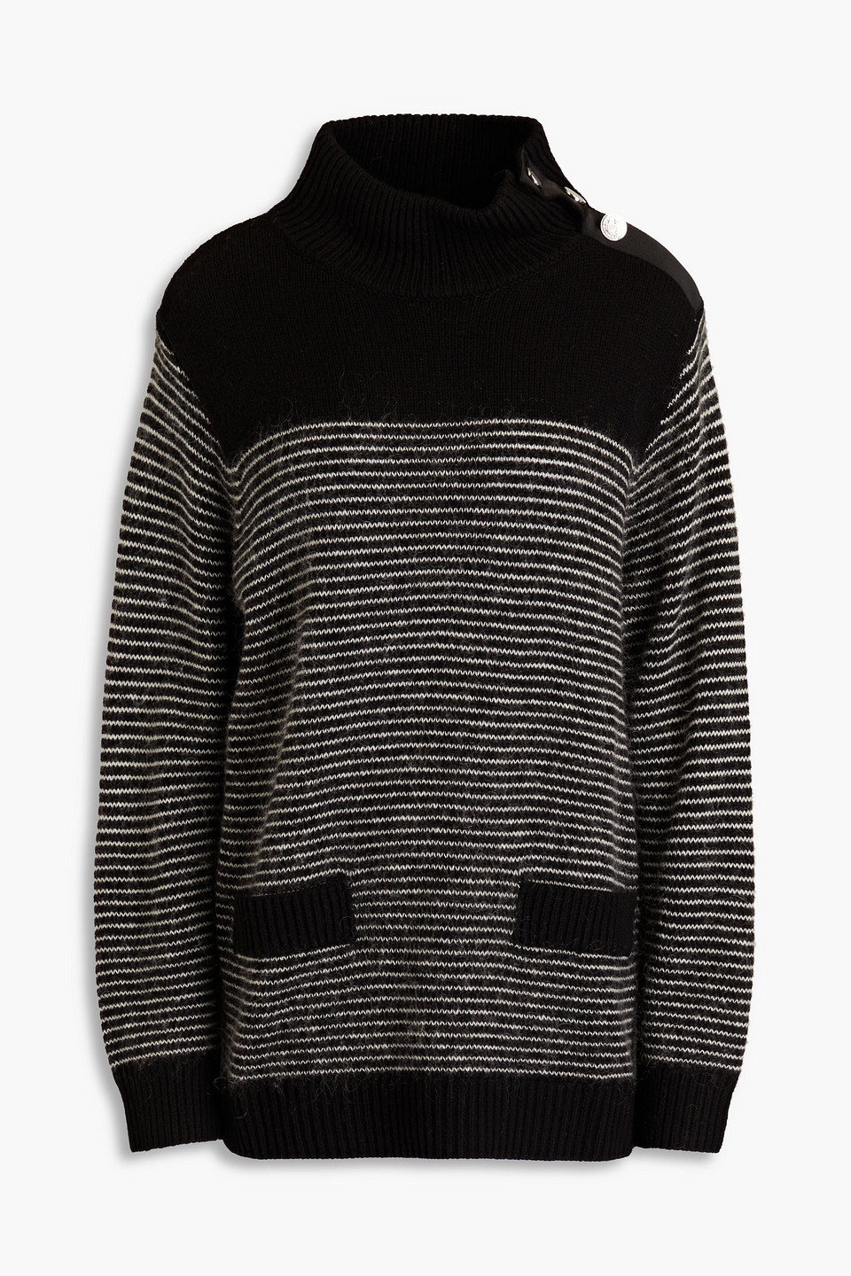 Claudie Pierlot Striped Wool-blend Turtleneck Jumper In Black