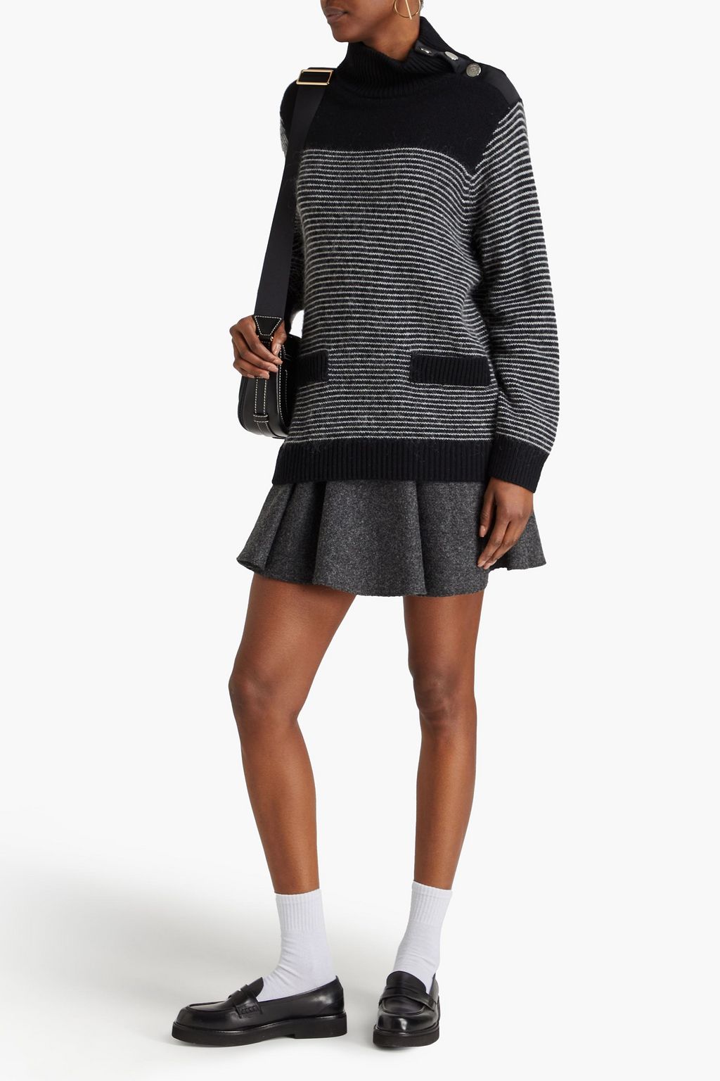 CLAUDIE PIERLOT كنزة رياضية بياقة عالية مصنوعة من مزيج الصوف بتصميم مخطط