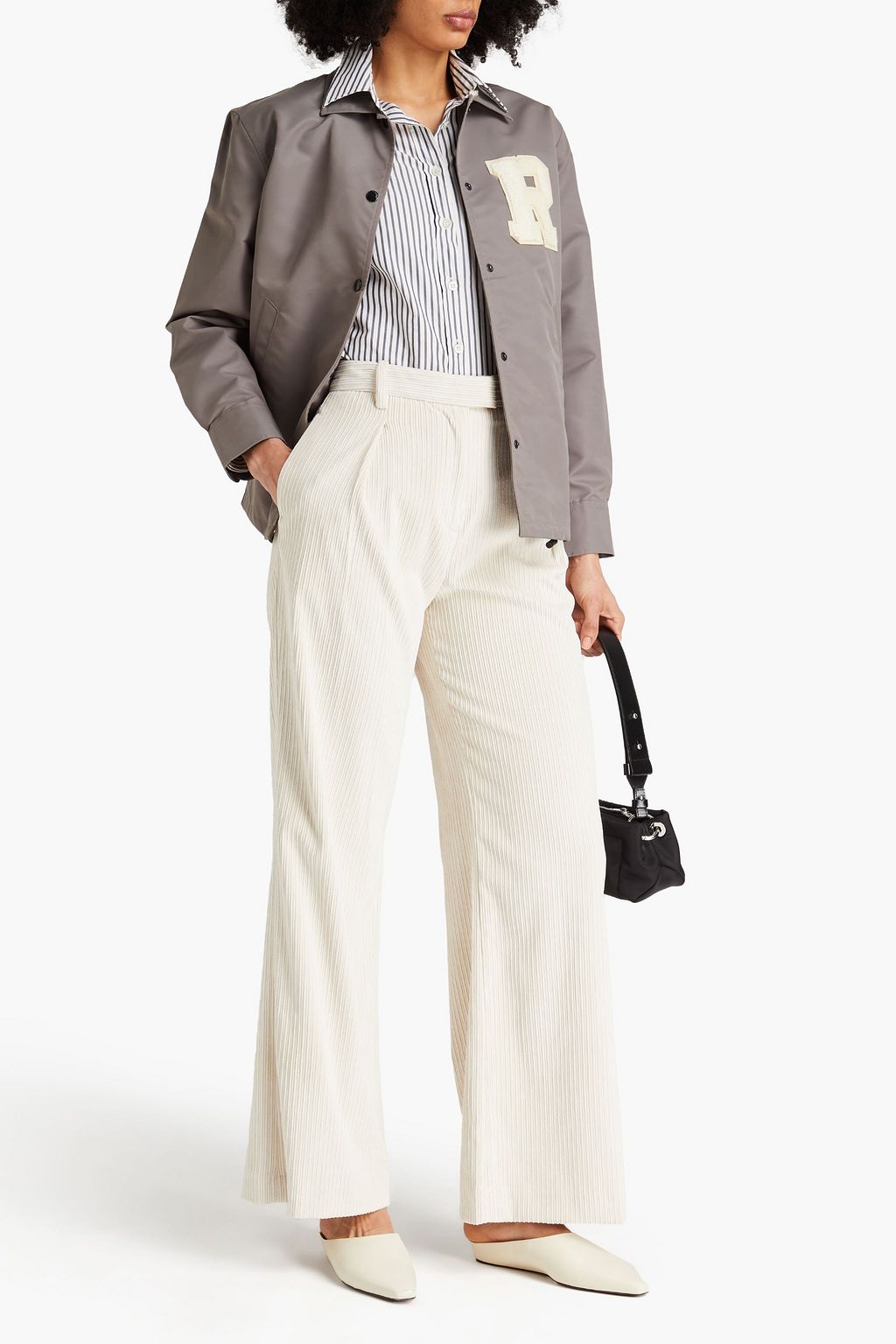 RAG & BONE بنطال “بينيت” بأرجل واسعة مصنوع من المخمل المضلّع