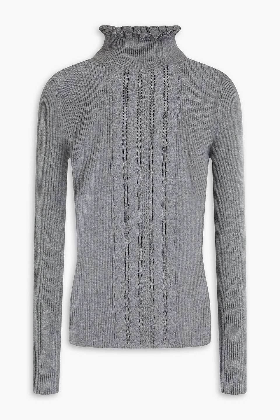 Claudie Pierlot - Ruffled cable-knit turtleneck sweater - Gray - 3