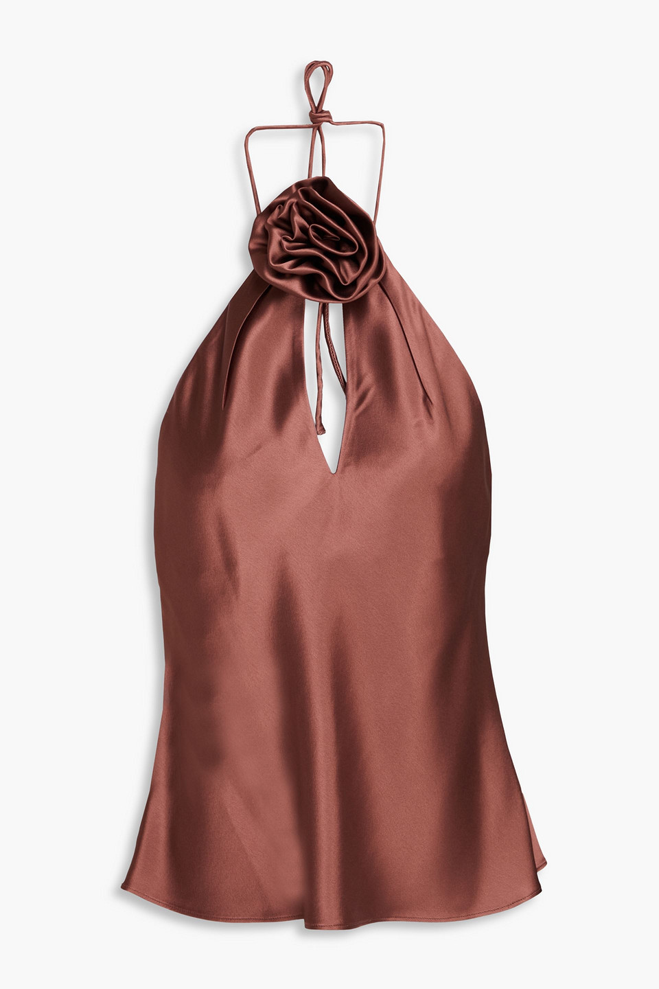 Nicholas Annie Appliquéd Satin-crepe Halterneck Top In Brown