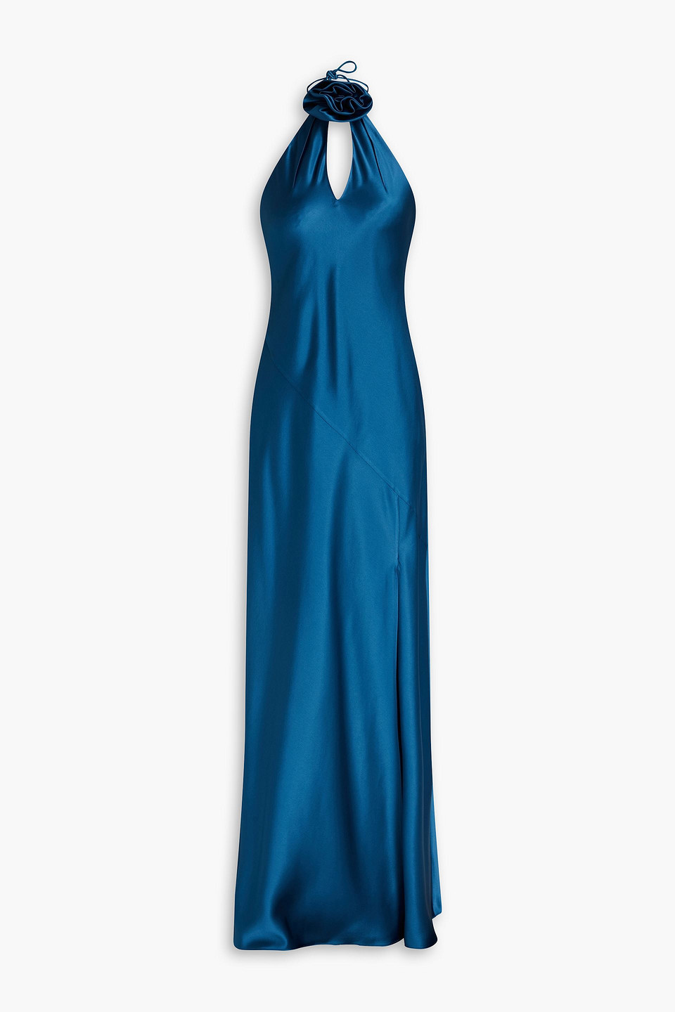 Nicholas Ana Appliquéd Satin-crepe Halterneck Maxi Dress In Petrol