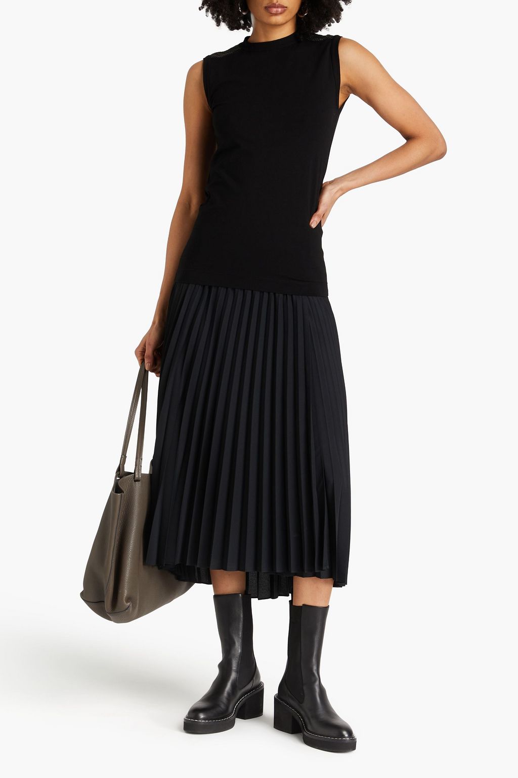 BRUNELLO CUCINELLI Bead-embellished stretch-cotton jersey top