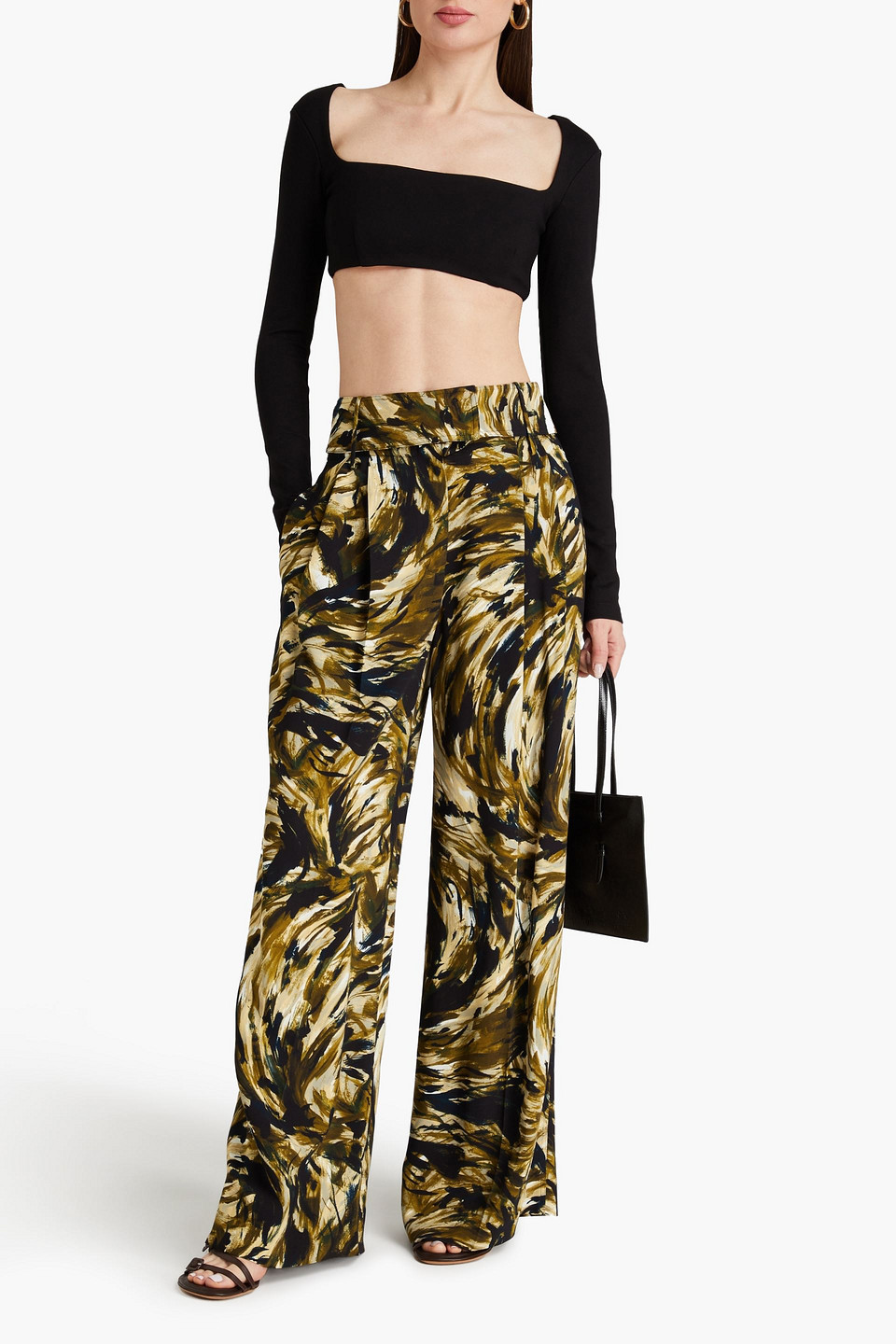 Shop Proenza Schouler Printed Crepe Wide-leg Pants In Army Green