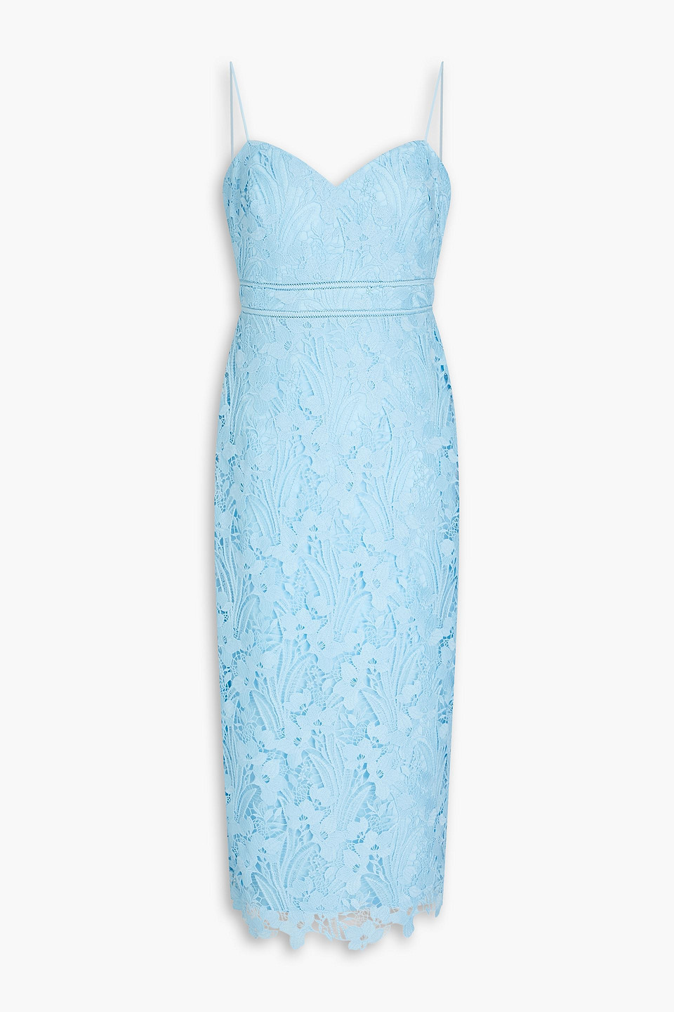 ml Monique Lhuillier Serenity Macramé Lace Midi Dress In Light Blue