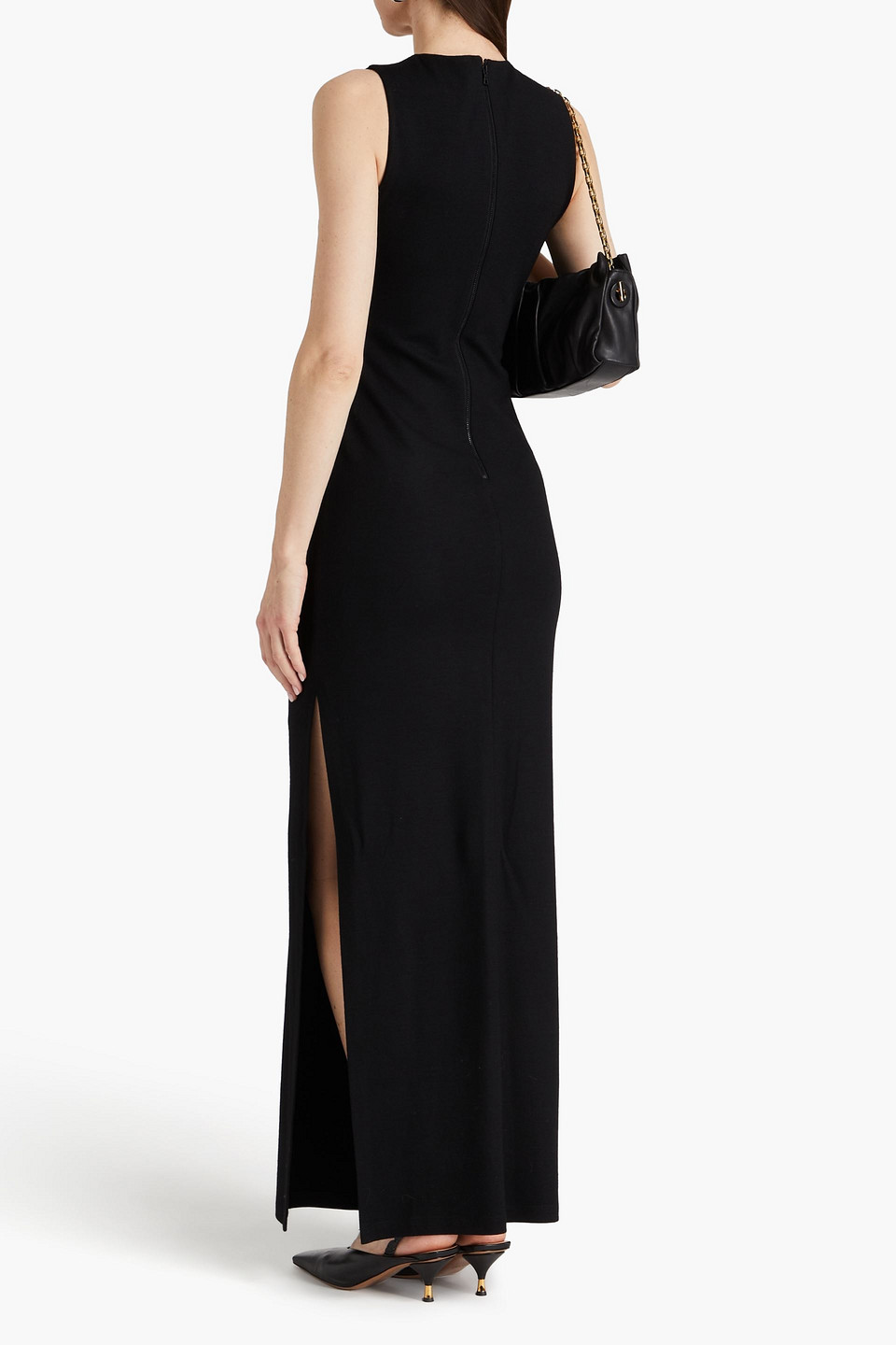 Shop Alice And Olivia Delora Wool-jersey Maxi Dress In Black