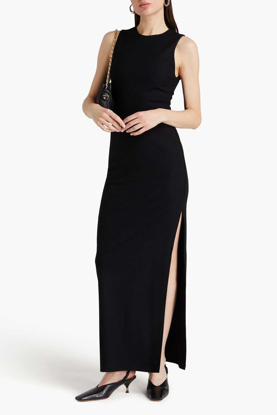 Shop Alice And Olivia Delora Wool-jersey Maxi Dress In Black