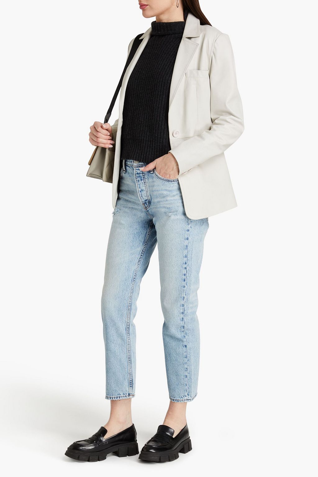 RAG & BONE جينز ’’مايا’’ قصير بأرجل ضيقة وخصر عالٍ بتأثير معتق