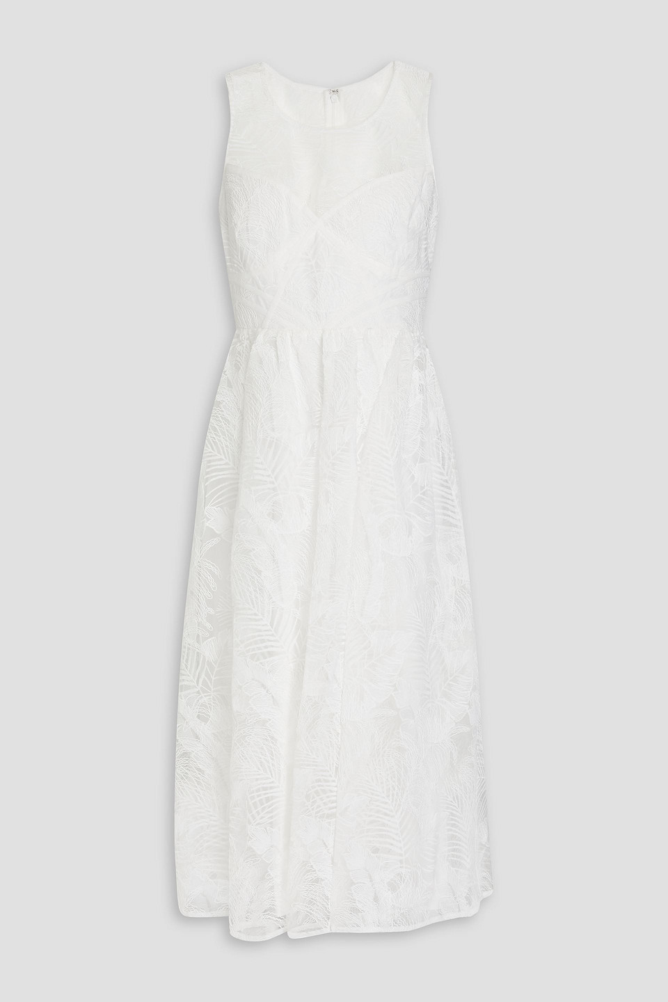 ml Monique Lhuillier Embroidered Tulle Midi Dress In Off-white