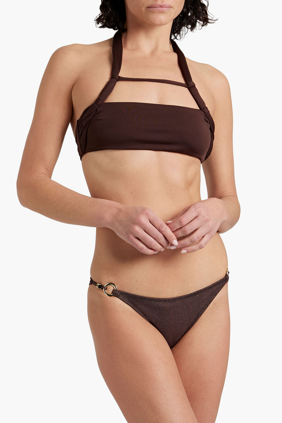 Shop Jacquemus Sofio Cutout Halterneck Bikini Top In Chocolate