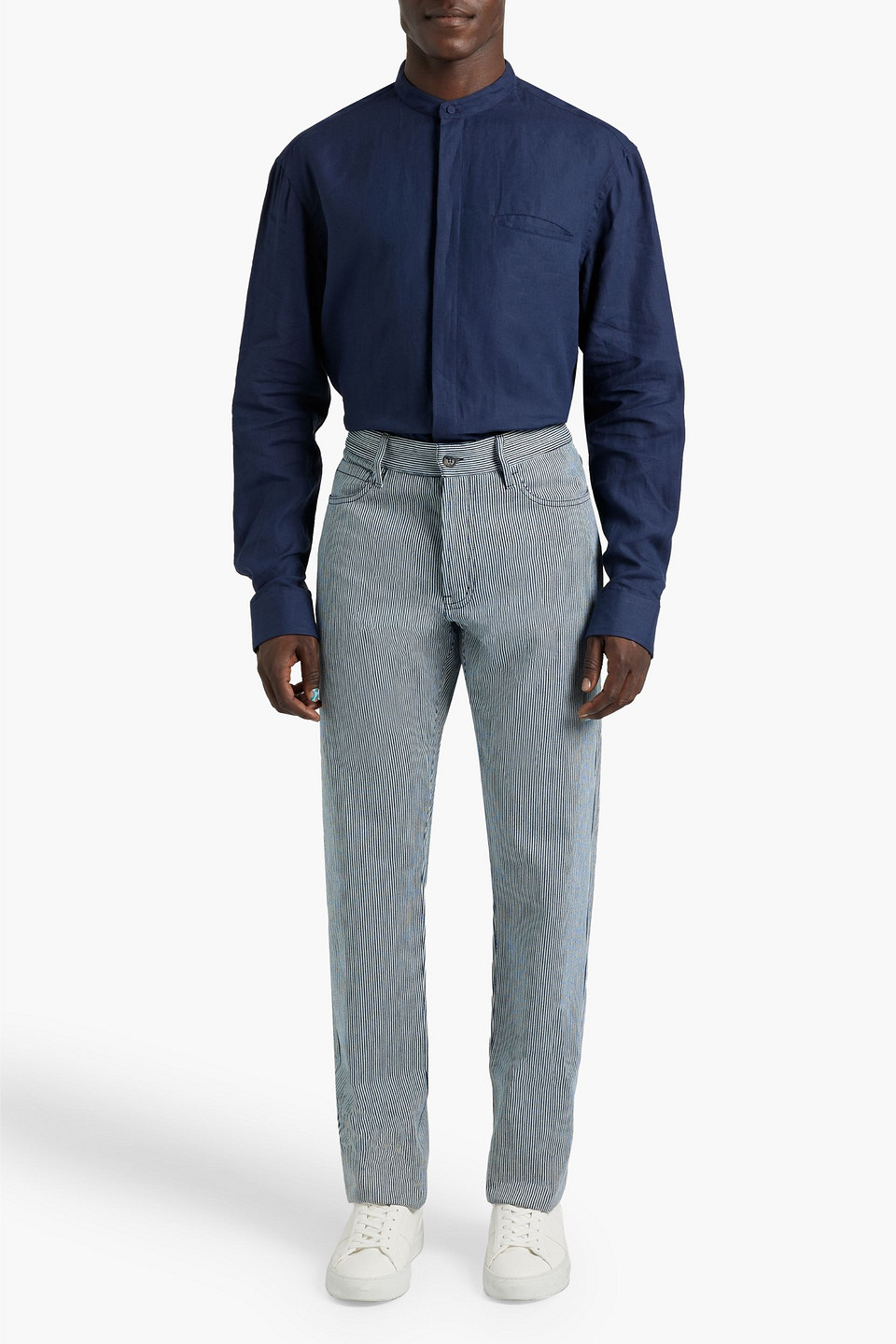 Gabriela Hearst Navy & White Austin Trousers In Blue