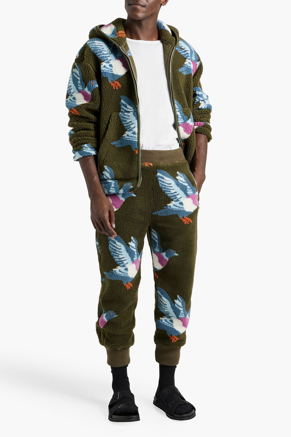 Shop Jw Anderson Printed Fleece Sweatpants In Army Green