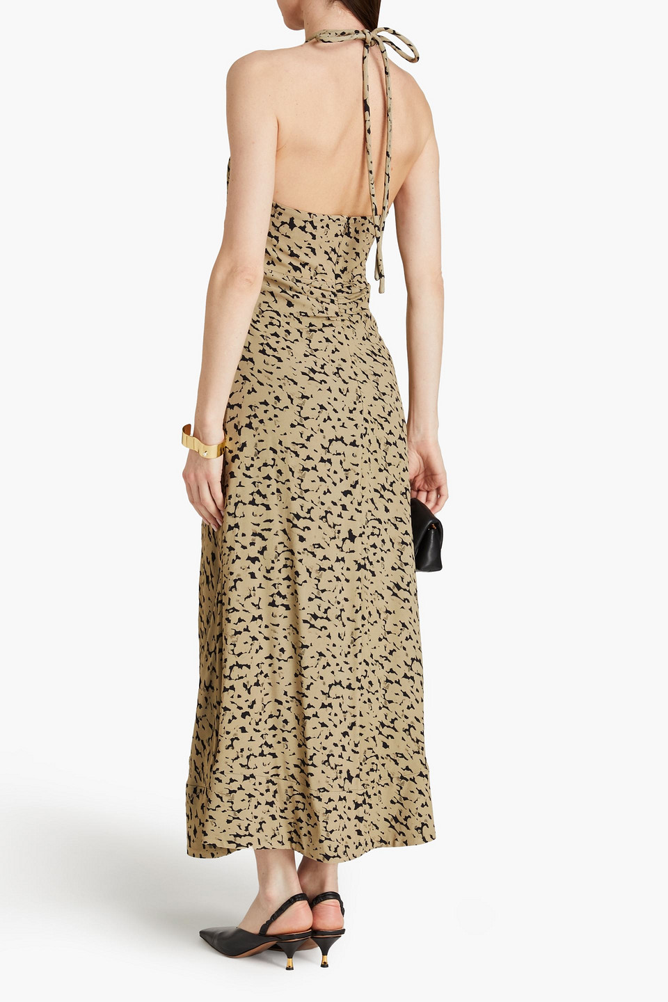 PROENZA SCHOULER RUCHED PRINTED CREPE HALTERNECK MAXI DRESS 