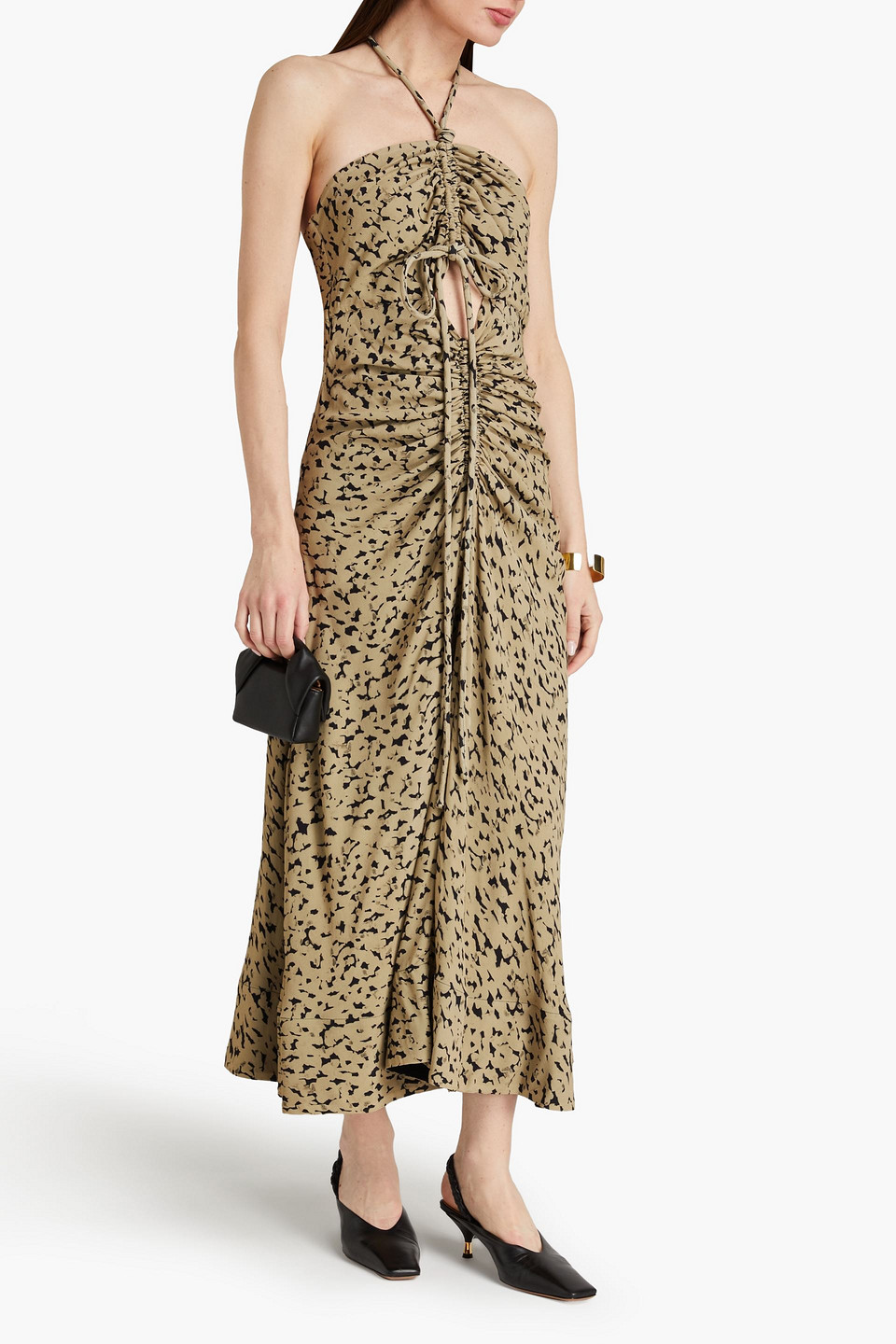 PROENZA SCHOULER RUCHED PRINTED CREPE HALTERNECK MAXI DRESS 