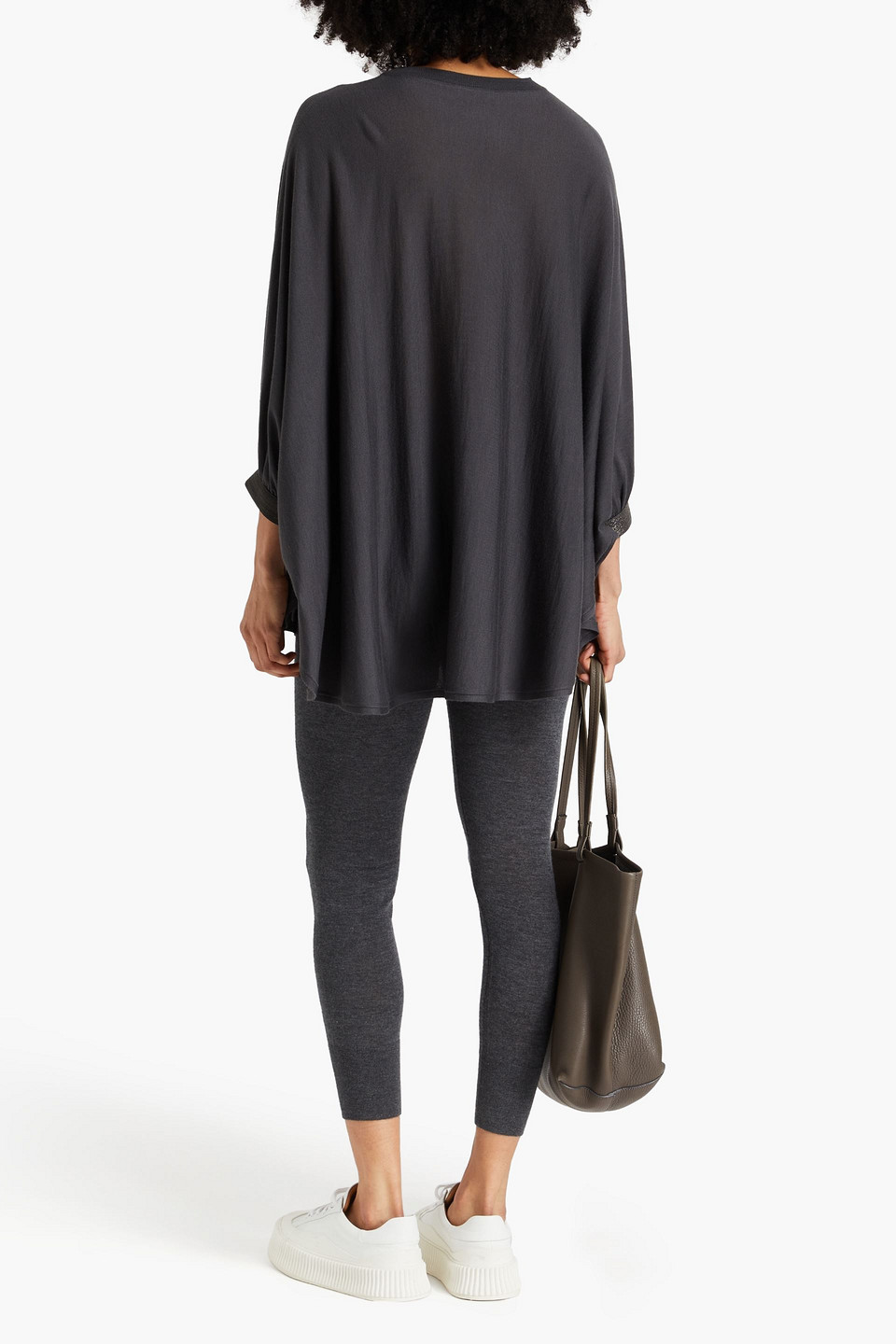 Shop Brunello Cucinelli Bead-embellished Wool And Cashmere-blend Tunic In Dark Gray