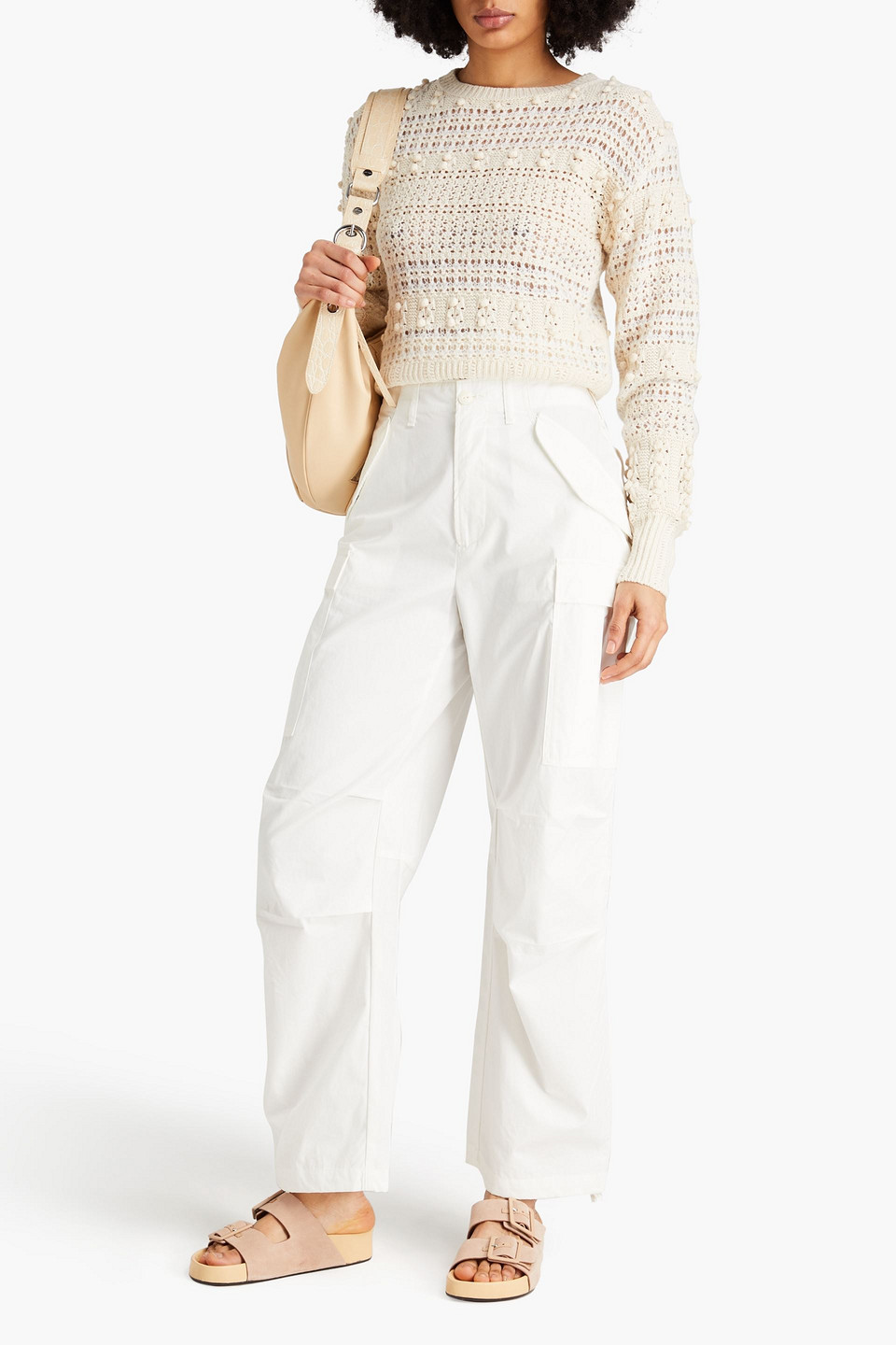 Rag & Bone Womens Wool Crochet Trim Crewneck Sweater In Ivory