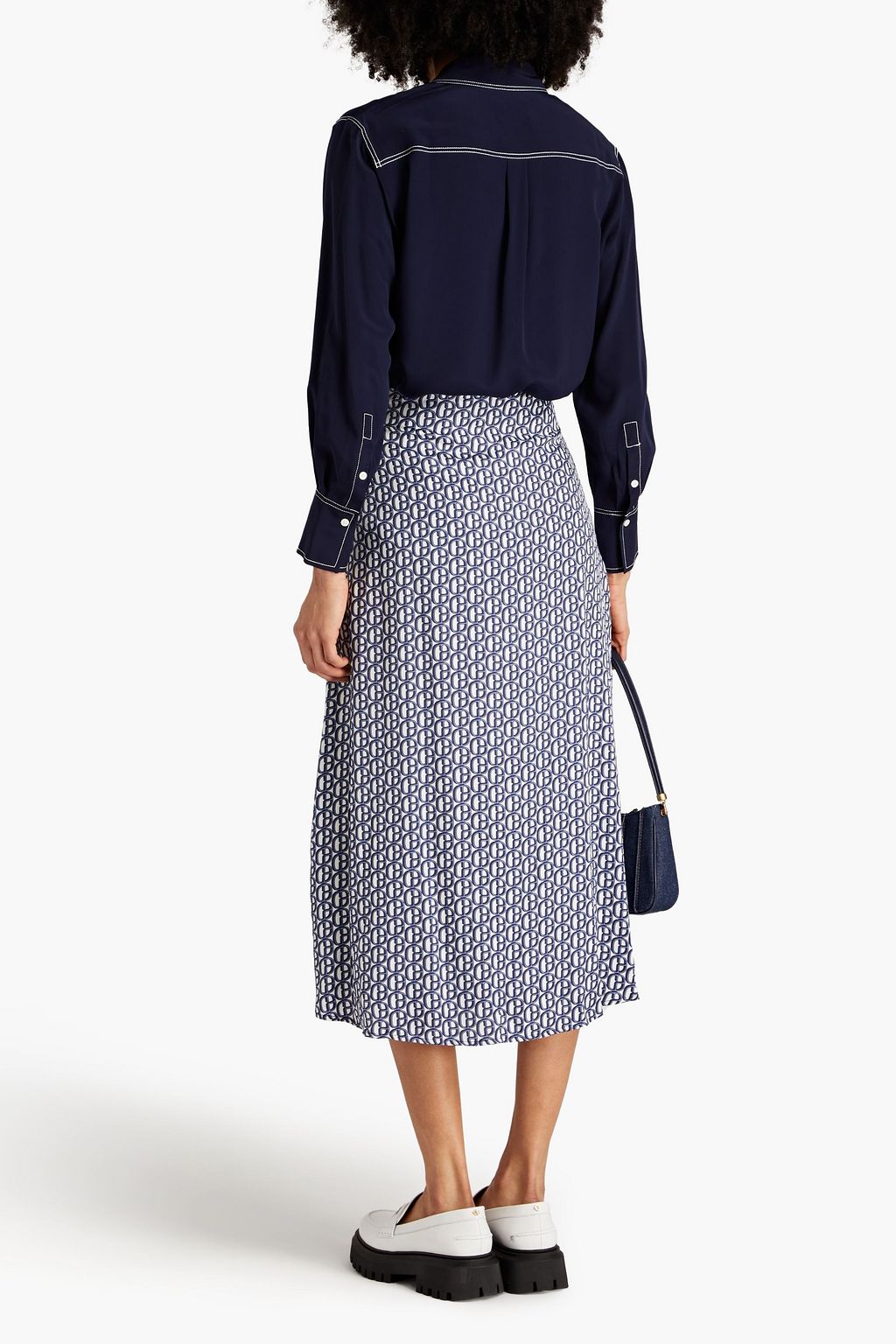 CLAUDIE PIERLOT 루쉬 디테일 프린트 트윌 미디 스커트