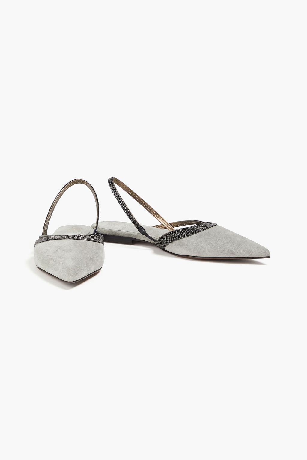 BRUNELLO CUCINELLI Bead-embellished suede slingback point-toe flats