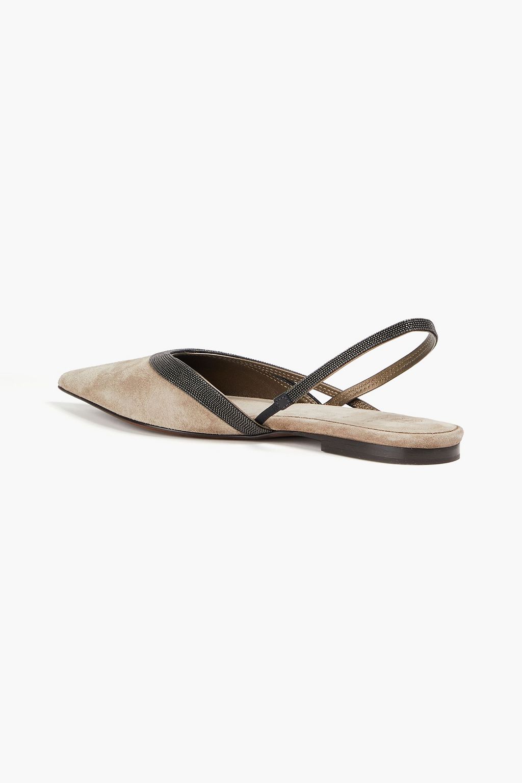 BRUNELLO CUCINELLI Bead-embellished suede slingback point-toe flats
