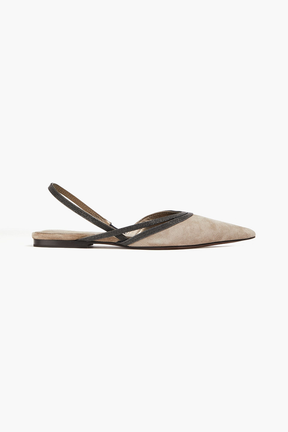 Brunello Cucinelli Embellished Suede Slingback Flats In Mushroom