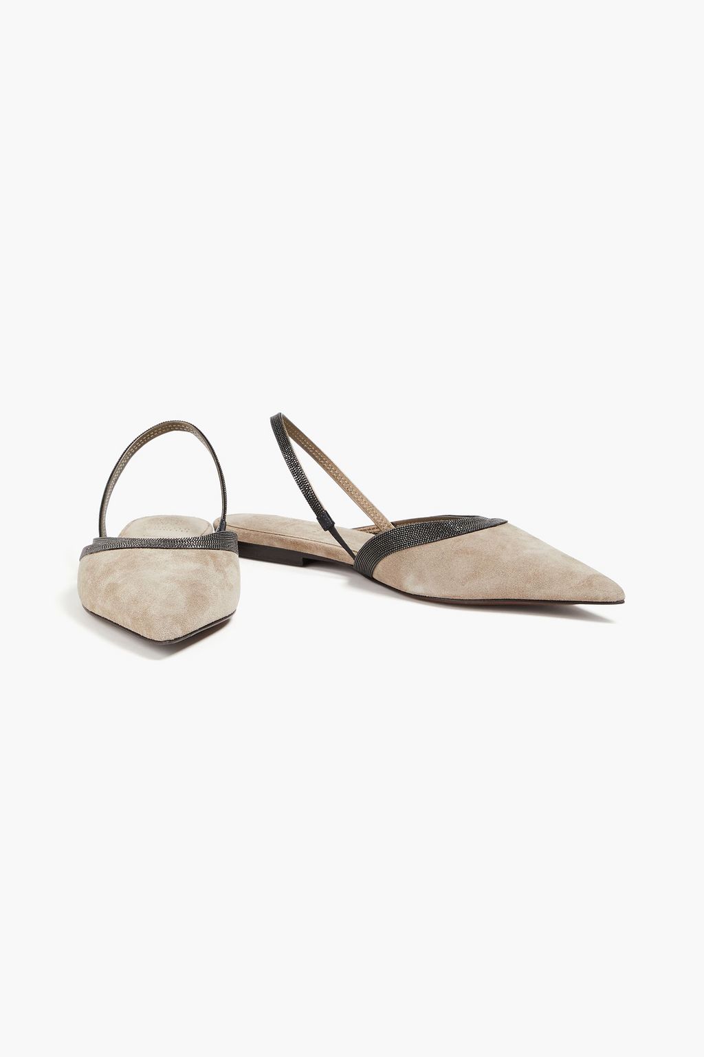 BRUNELLO CUCINELLI Bead-embellished suede slingback point-toe flats