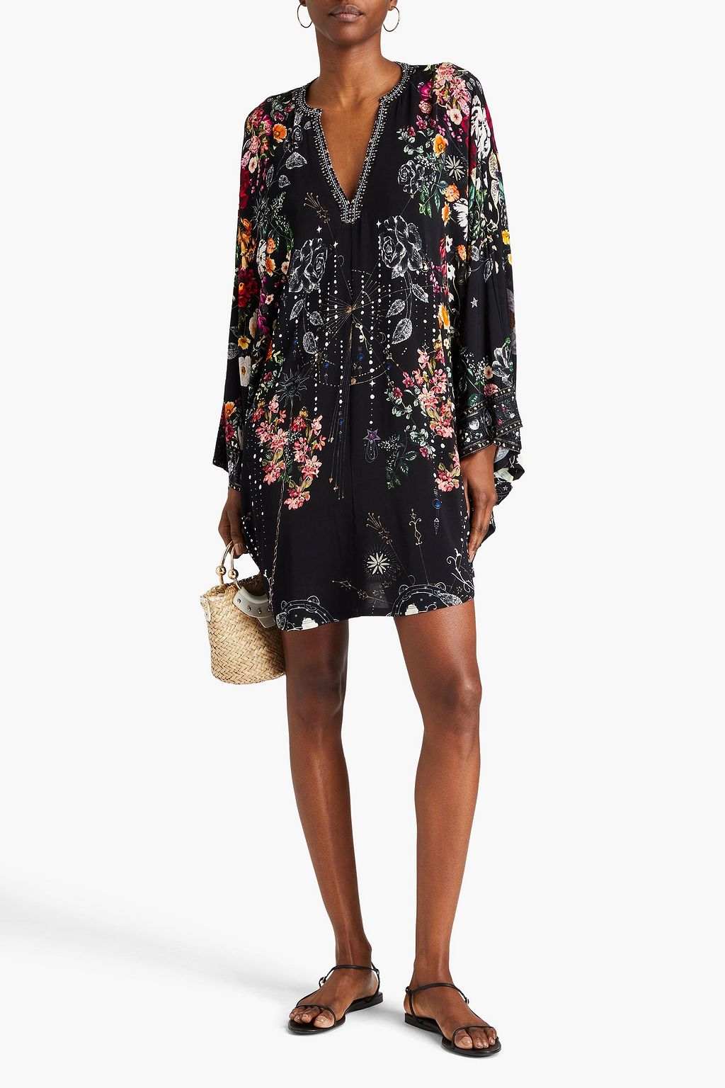 CAMILLA Crystal-embellished floral-print stretch-jersey mini dress