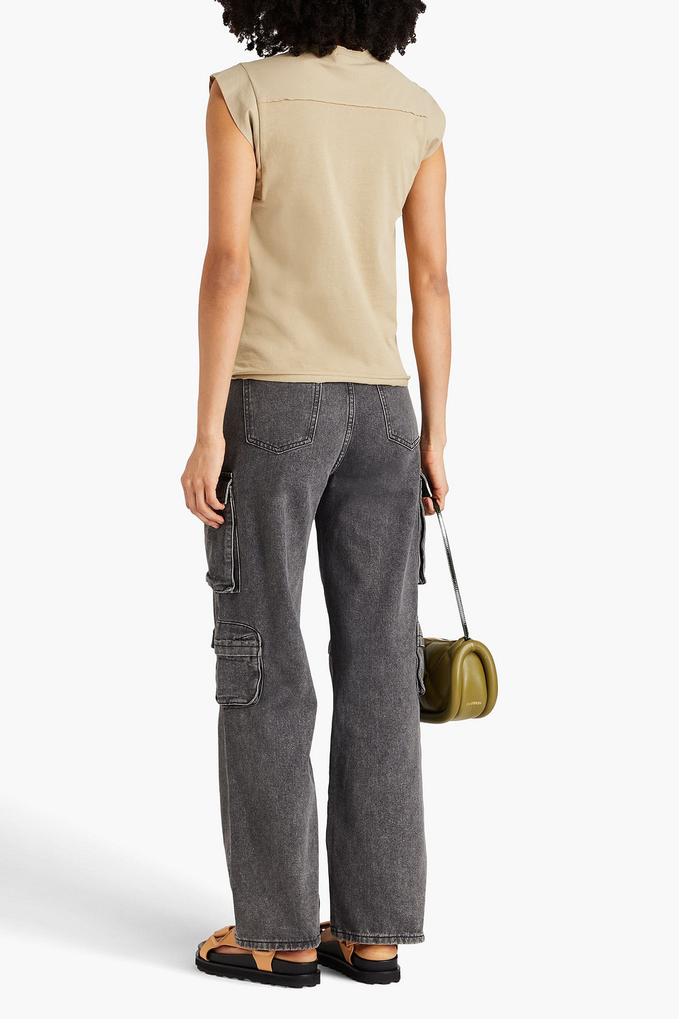 Rag & Bone Poplin-trimmed Cotton-jersey Top In Beige