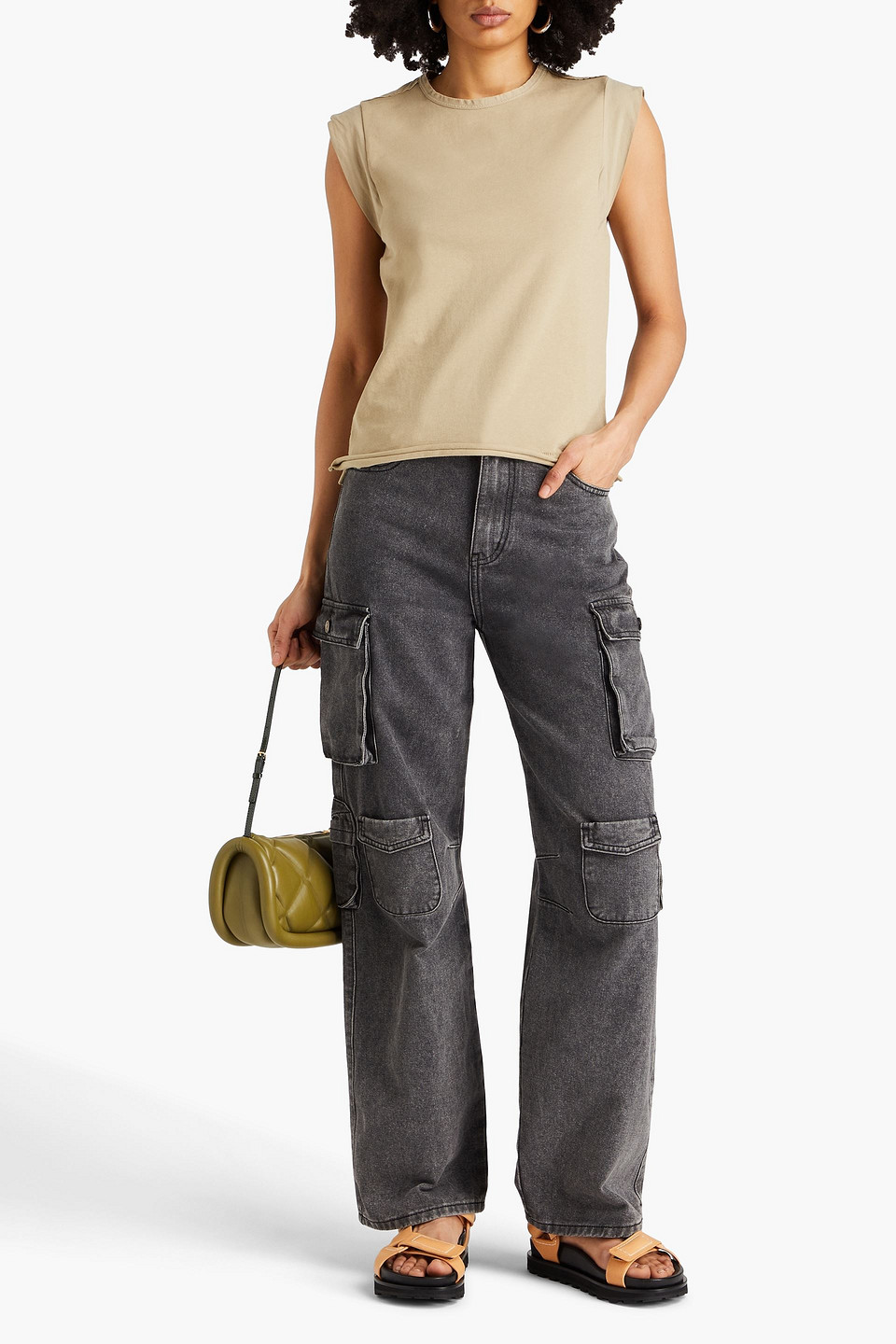 Rag & Bone Poplin-trimmed Cotton-jersey Top In Beige