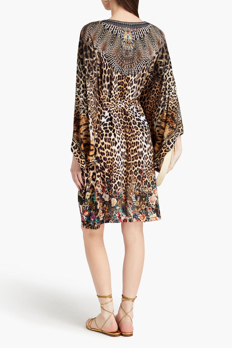 Shop Camilla Crystal-embellished Printed Stretch-jersey Mini Dress In Animal-print