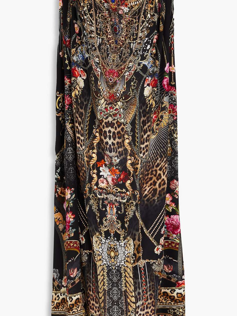 embellished printed silk crepe de chine maxi dress