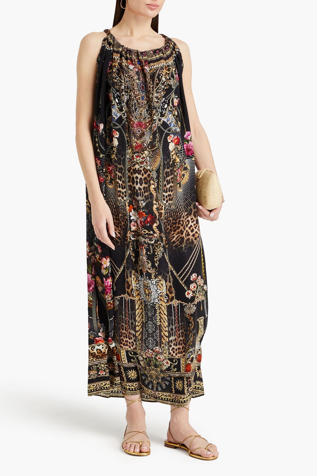 CAMILLA Embellished printed silk crepe de chine maxi dress