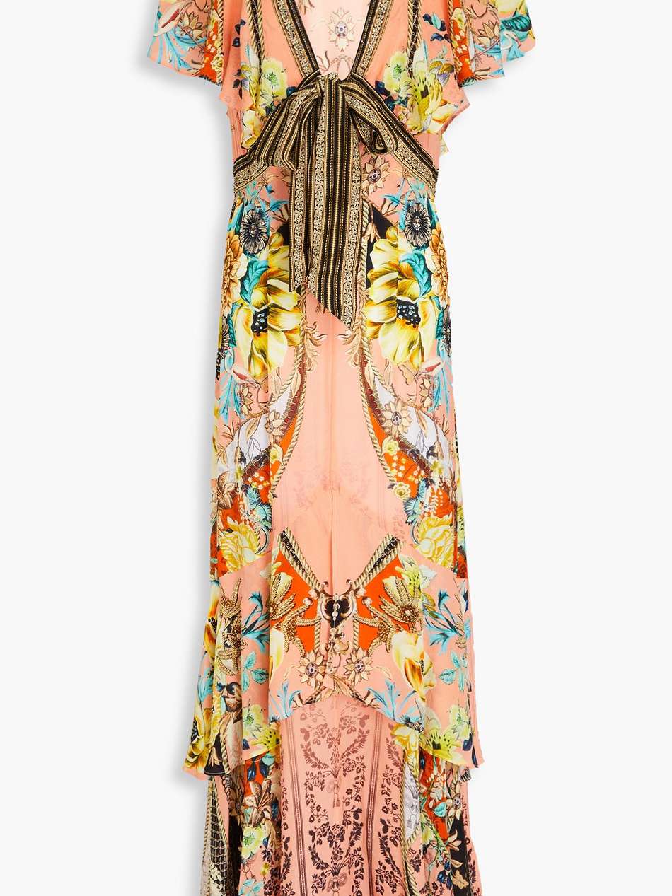 crystal-embellished tiered floral-print silk crepe de chine maxi dress