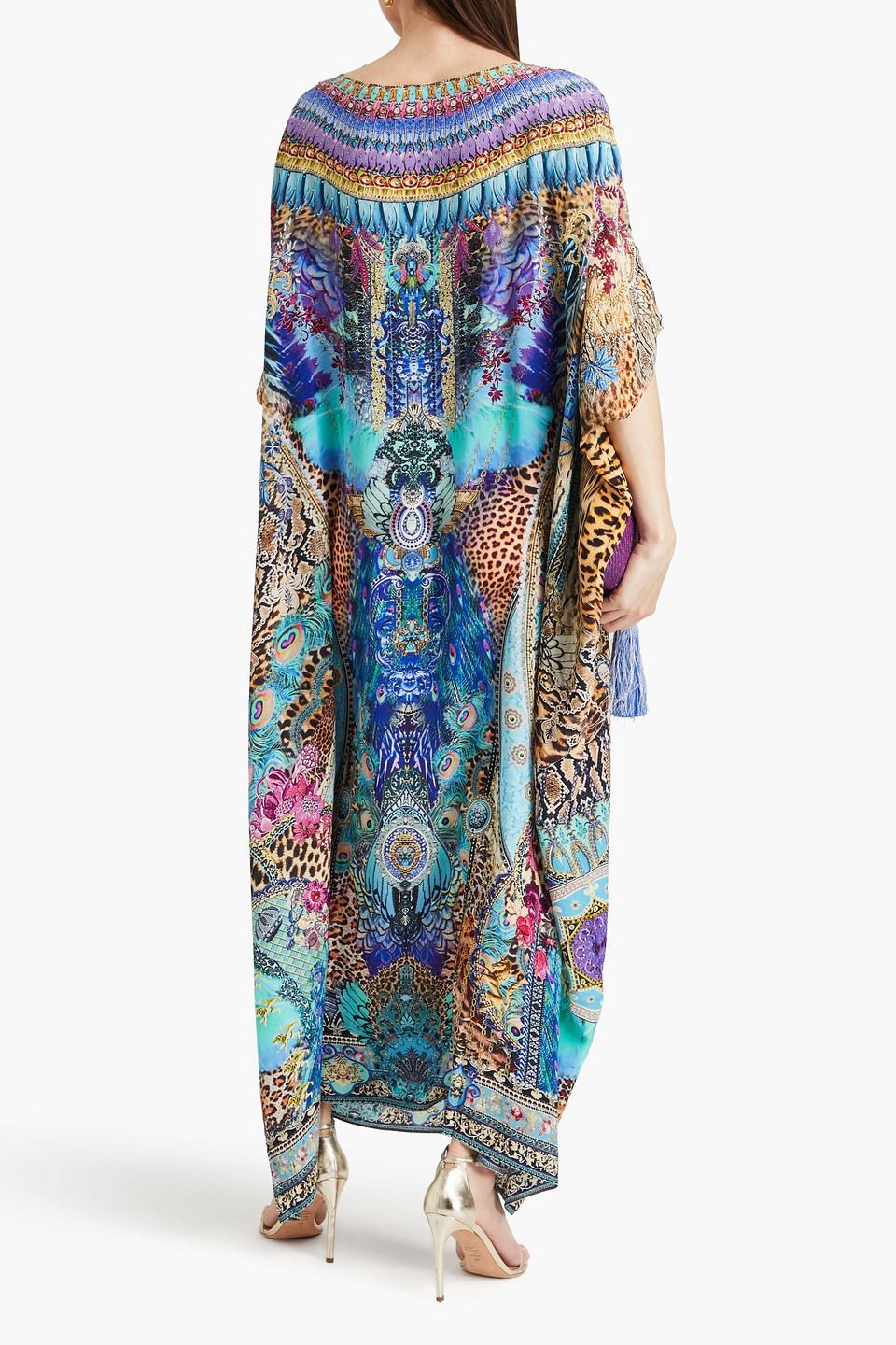 Shop Camilla Crystal-embellished Printed Silk Crepe De Chine Kaftan In Indigo