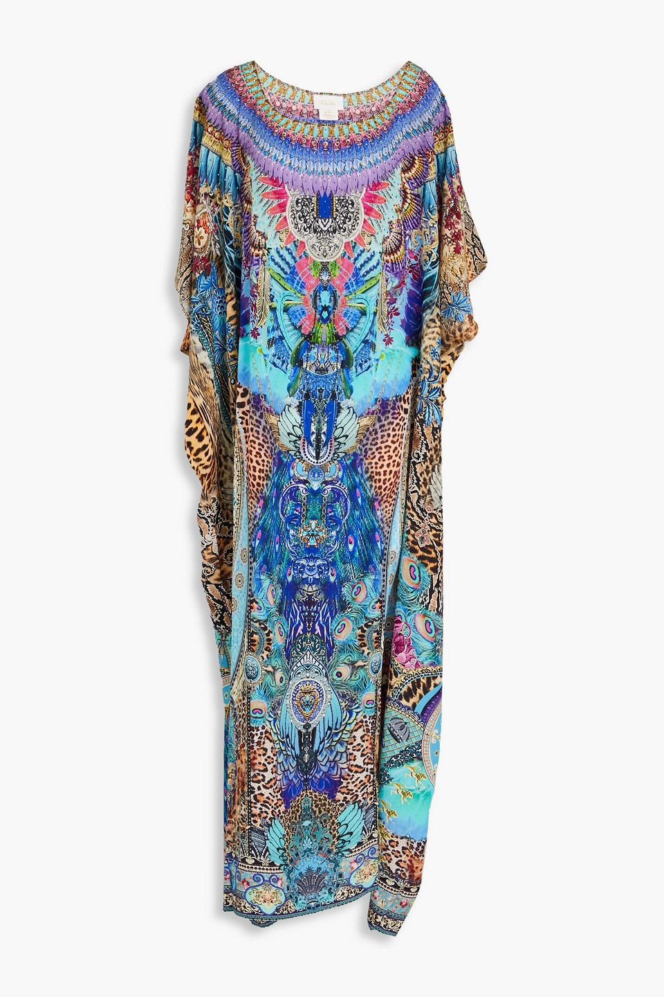 Camilla Crystal-embellished Printed Silk Crepe De Chine Kaftan In Indigo