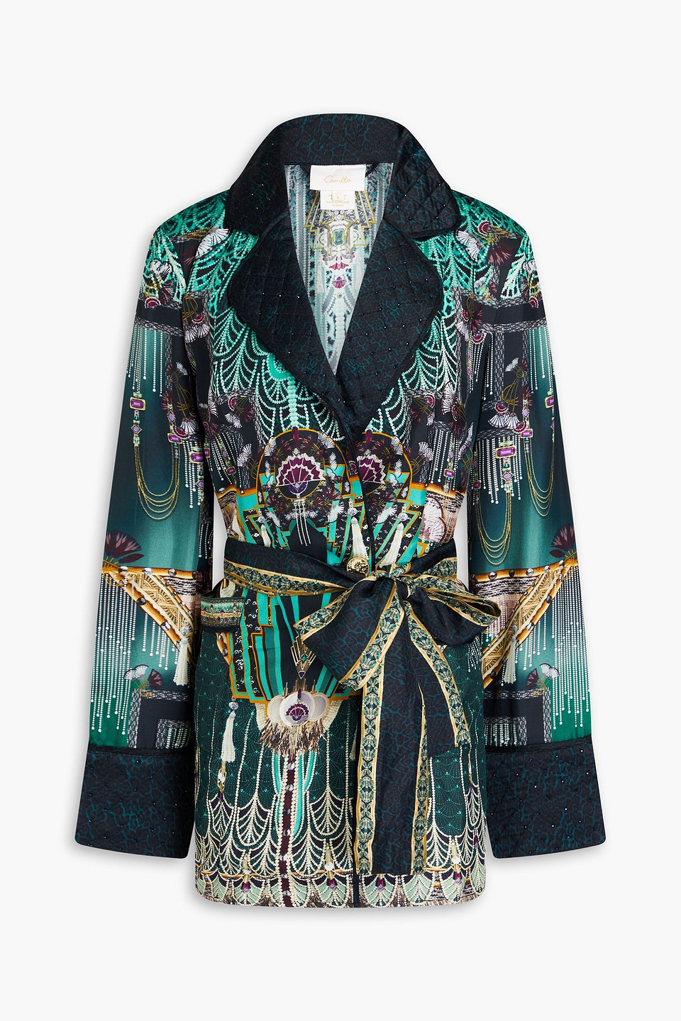 Camilla Embellished Printed Silk-twill And Satin Jacket In Jade