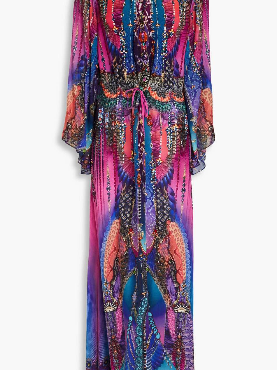 crystal-embellished printed silk crepe de chine maxi dress