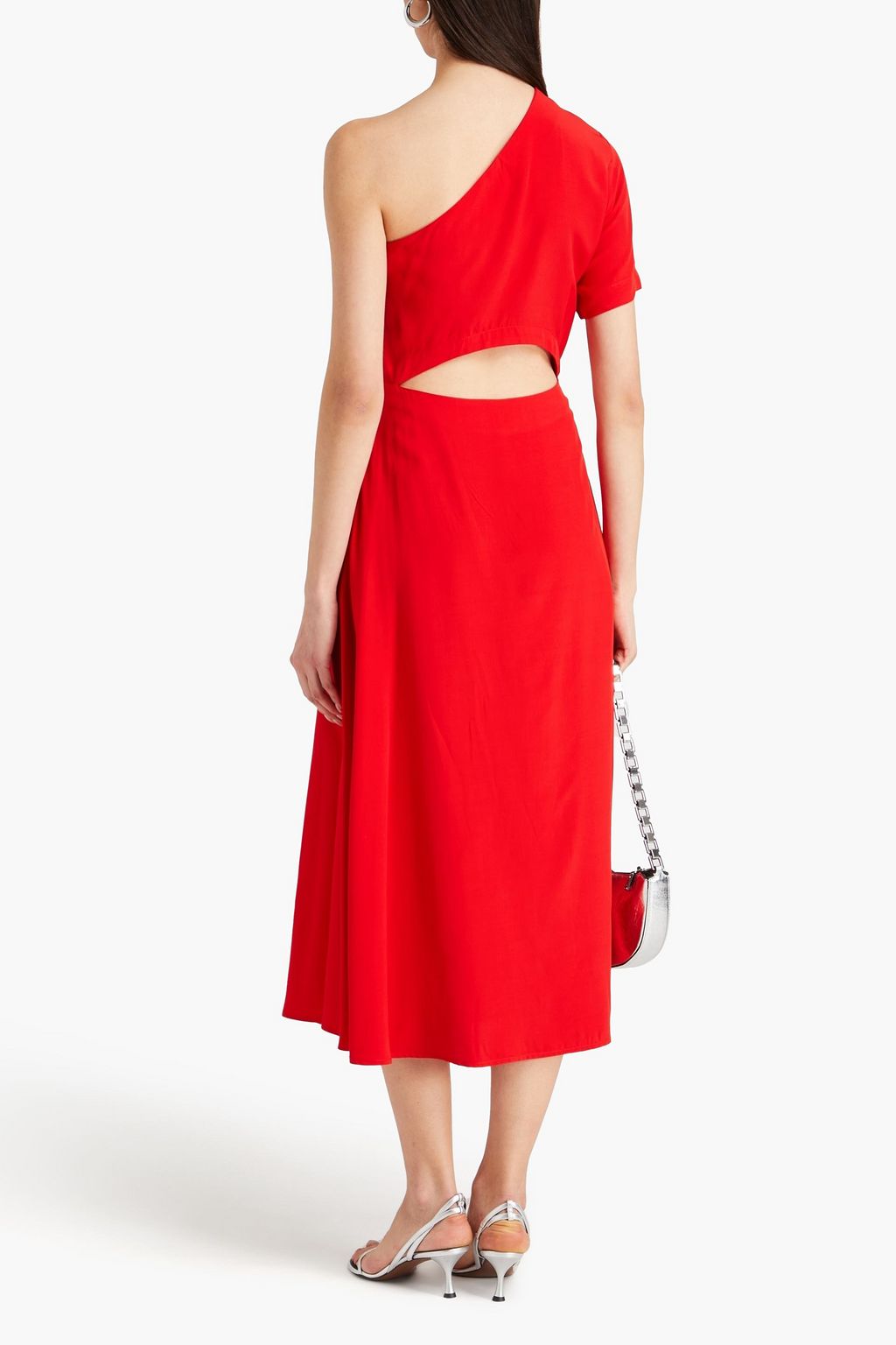 CLAUDIE PIERLOT 컷아웃 디테일 크레이프 드 신 원 슬리브 미디 드레스