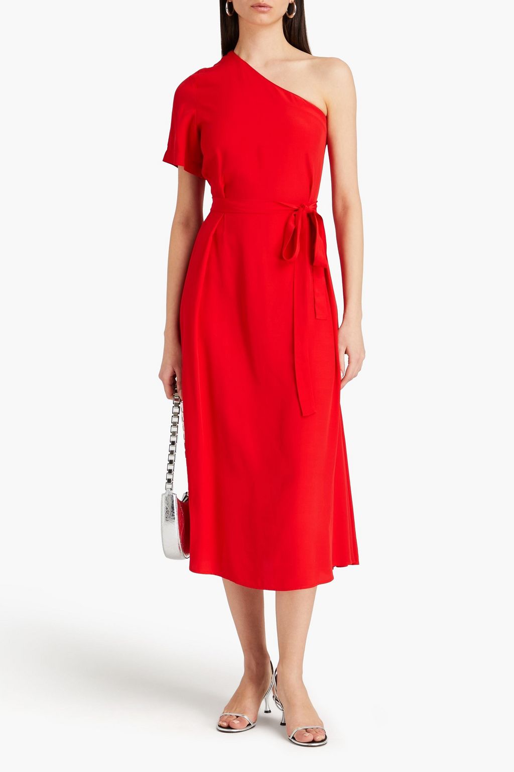 CLAUDIE PIERLOT 컷아웃 디테일 크레이프 드 신 원 슬리브 미디 드레스