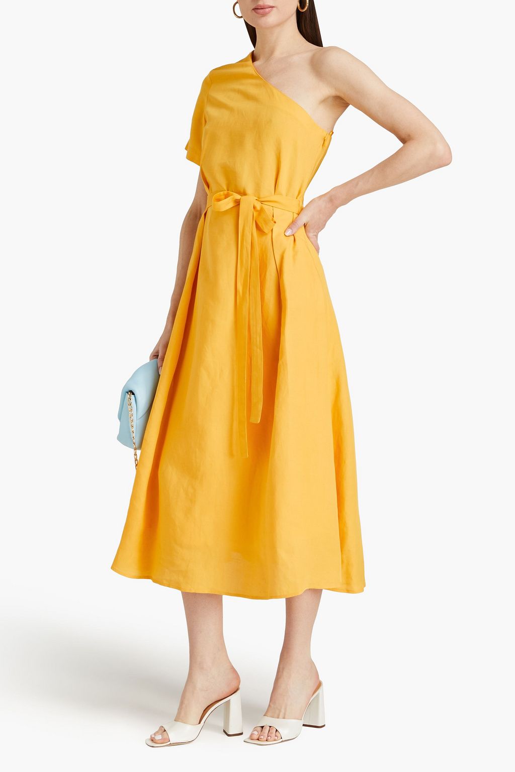 CLAUDIE PIERLOT 컷아웃 장식 원 숄더 크레이프 드 신 미디 드레스