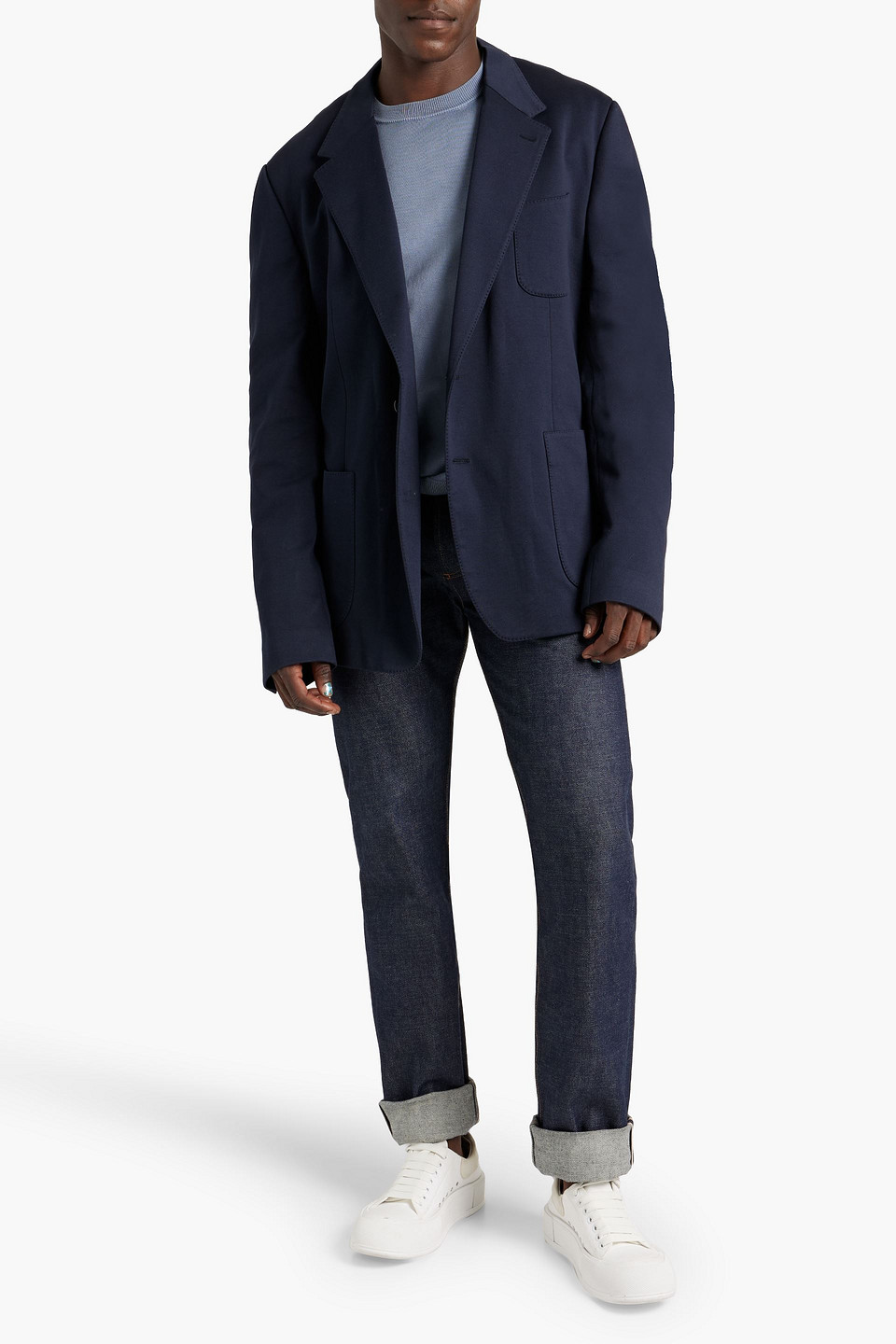 Dolce & Gabbana Cotton-blend Piqué Blazer In Navy