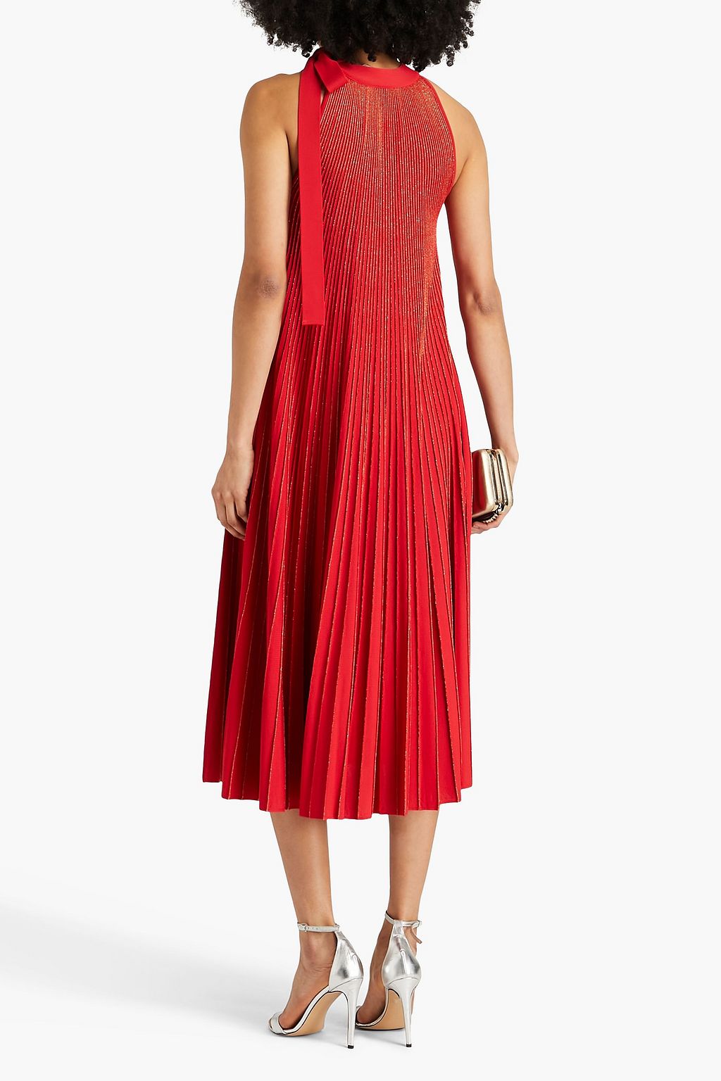 ELIE SAAB 메탈릭 리브 니트 미디 드레스