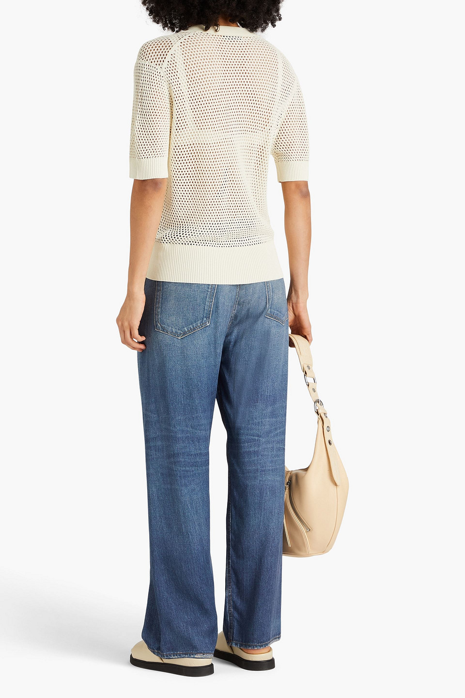 Rag & Bone Leah Open-knit Polo Shirt In Ivory