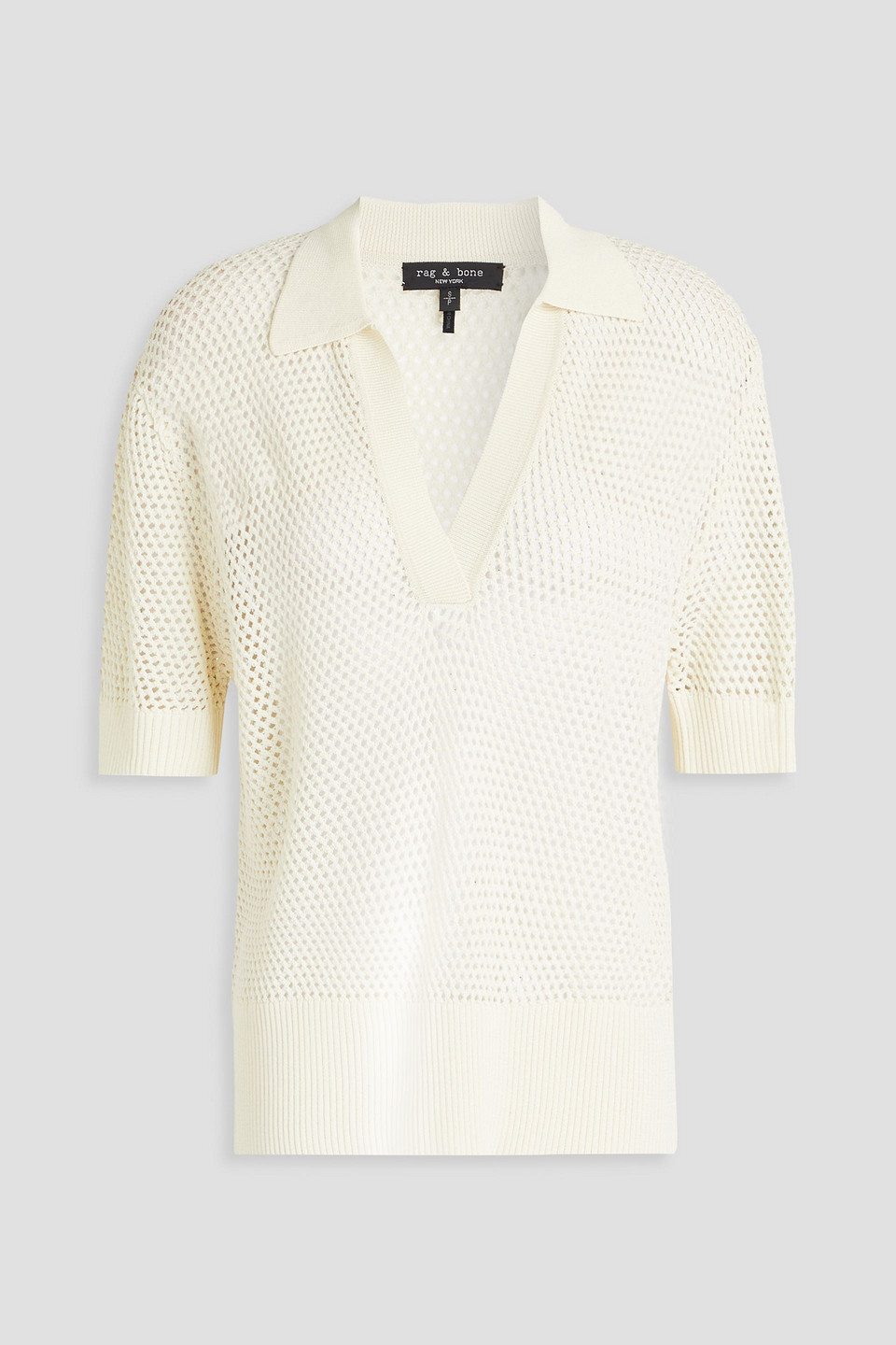 Rag & Bone Leah Open-knit Polo Shirt In Ivory