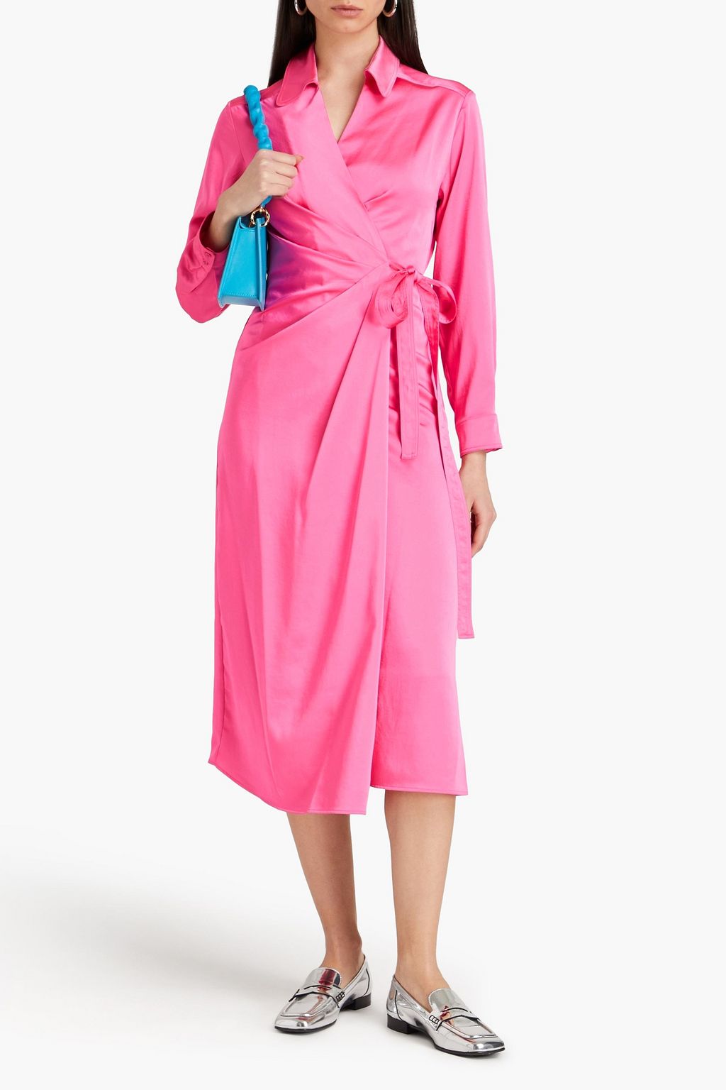 CLAUDIE PIERLOT 드레이프 장식 새틴 미디 랩 드레스