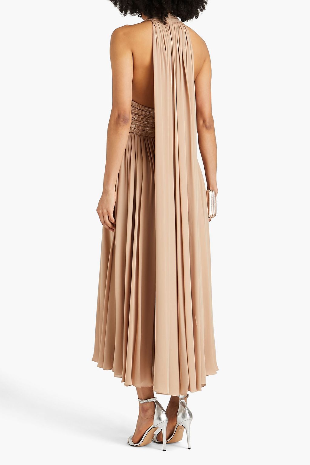 ELIE SAAB Sequin-embellished gathered silk-blend crepe de chine midi dress