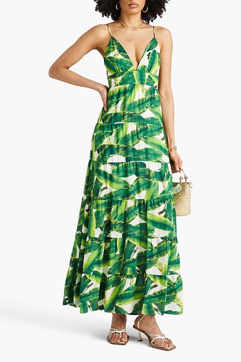 ALICE + OLIVIA Karolina tiered lace-trimmed floral-print crepe maxi dress