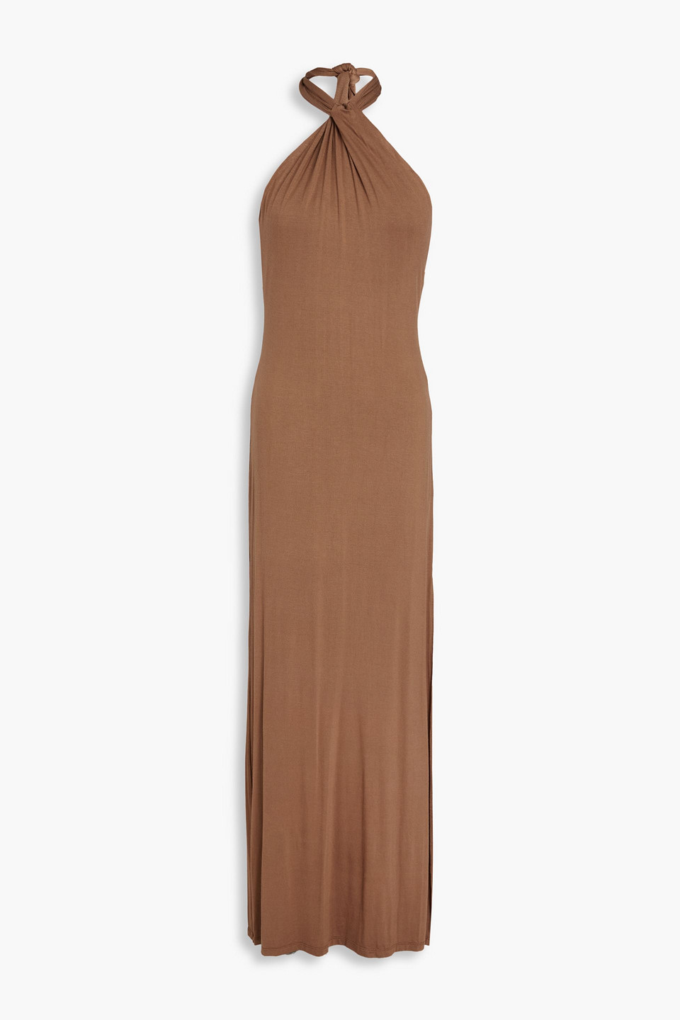 Alice And Olivia Amaya Twist-front Jersey Maxi Dress In Light Brown