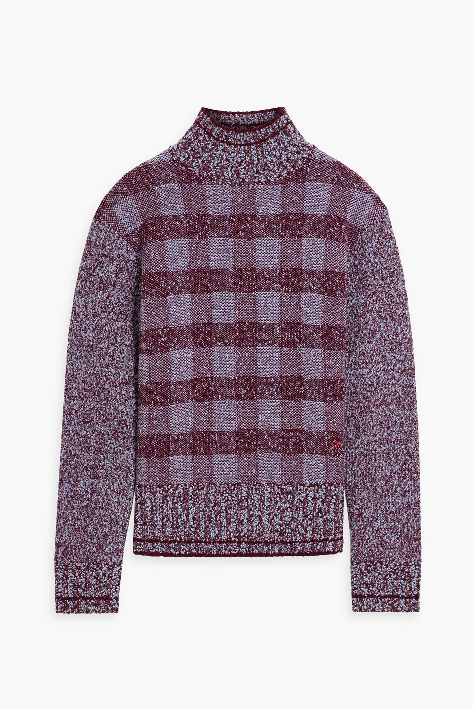 Victoria Beckham Checked Bouclé-knit Wool-blend Turtleneck Sweater In Claret